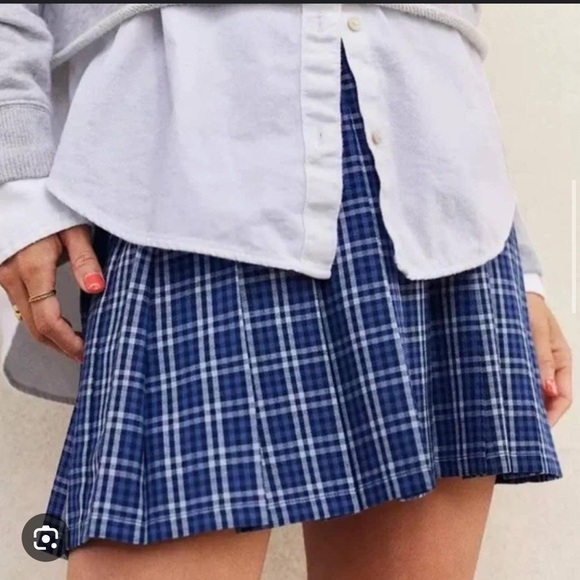 Aerie Boarding School Pleated Blue Plaid Mini Skirt - Picture 1 of 10